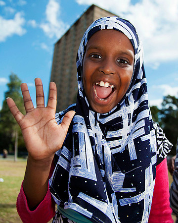 Somalian Refugee outside her home in the Flemington Housing Commission flats